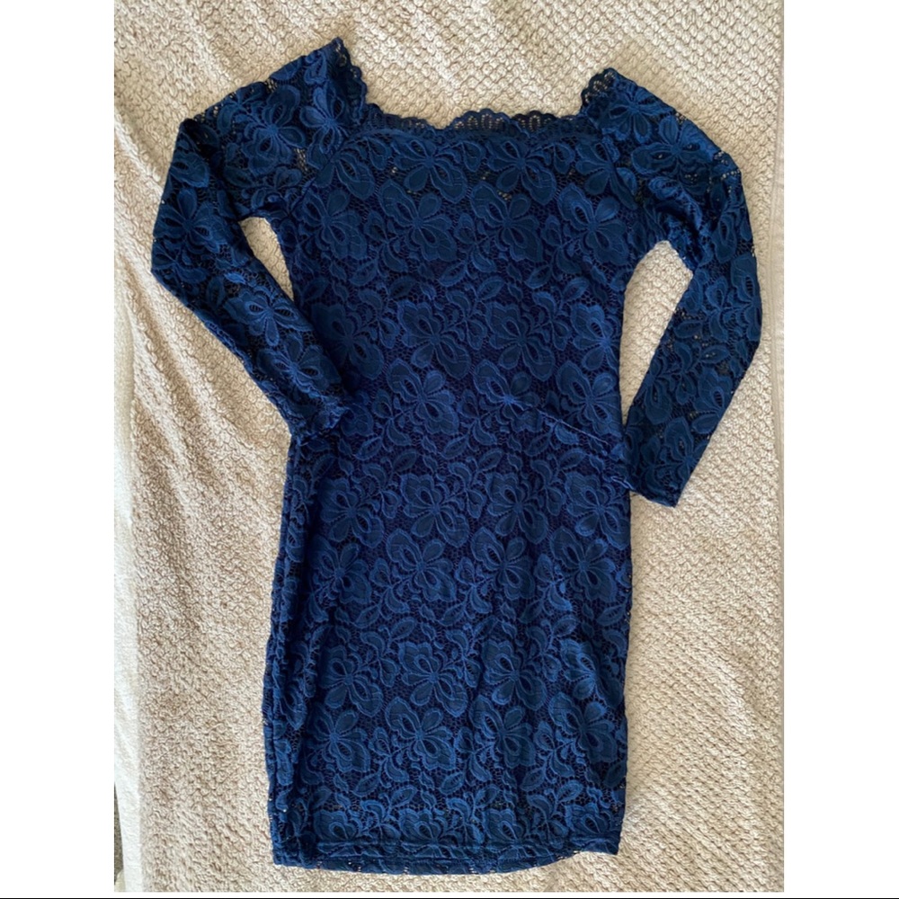 Navy Blue Lace Midi Dress